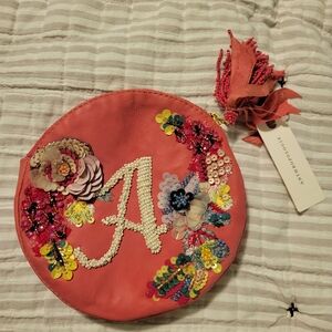 Embroidered Pink Floral Clutch